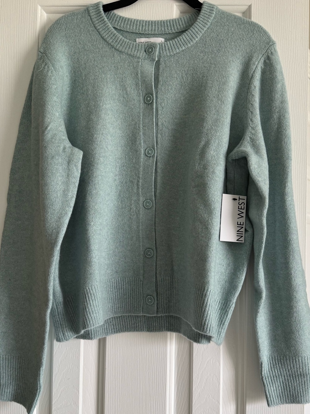 Nine West Button Front Crewneck Cardigan Sweater  Size Large Fisherman Preppy